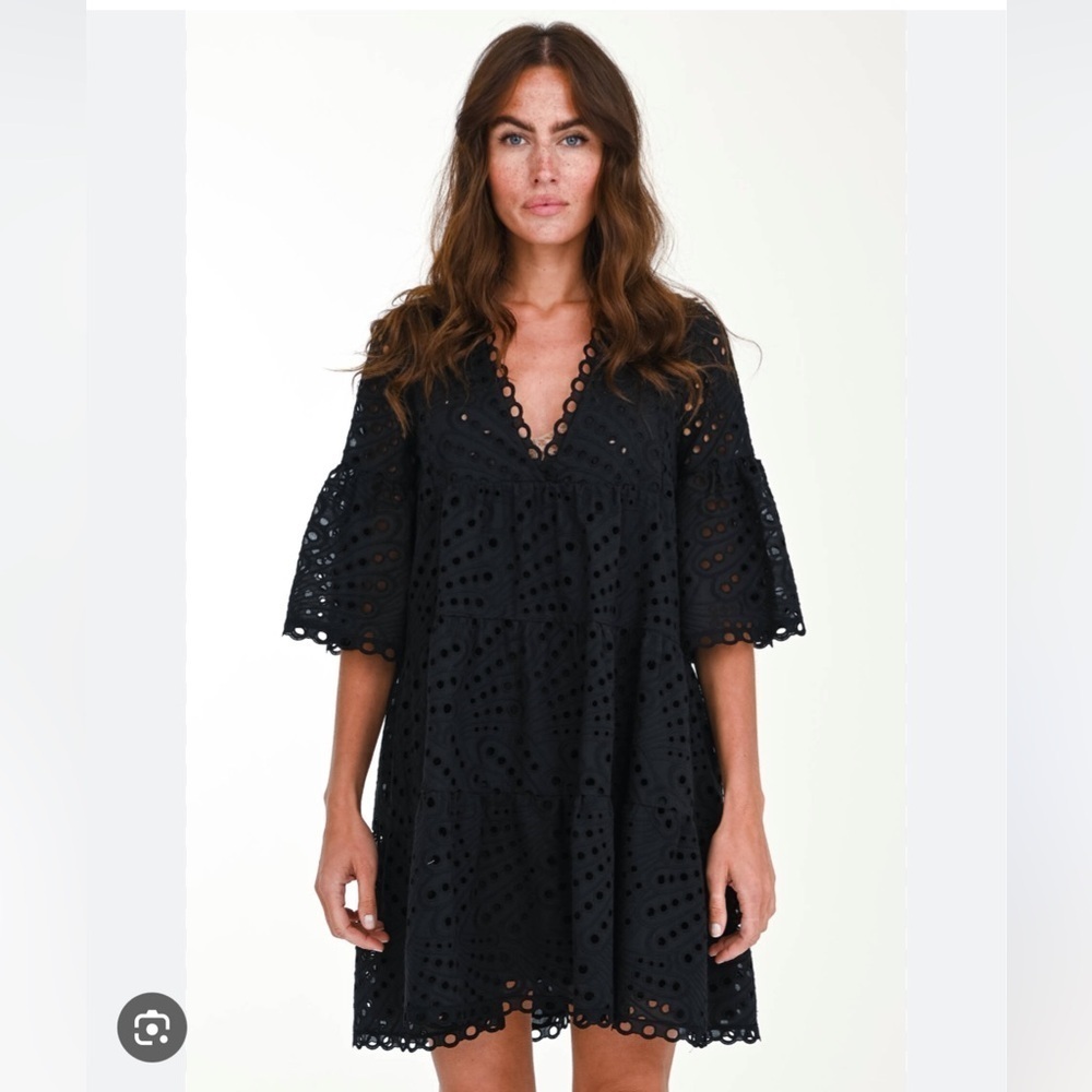 Valerie Khalfon Shama Black Eyelet Lace Dress Size 38 Small